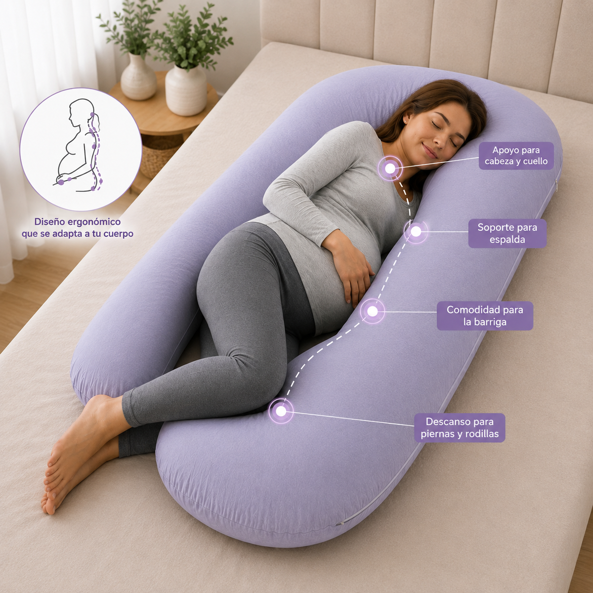 Almohada corporal en forma de U