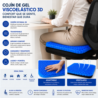 Cojín de gel viscoelástico con forma de panal