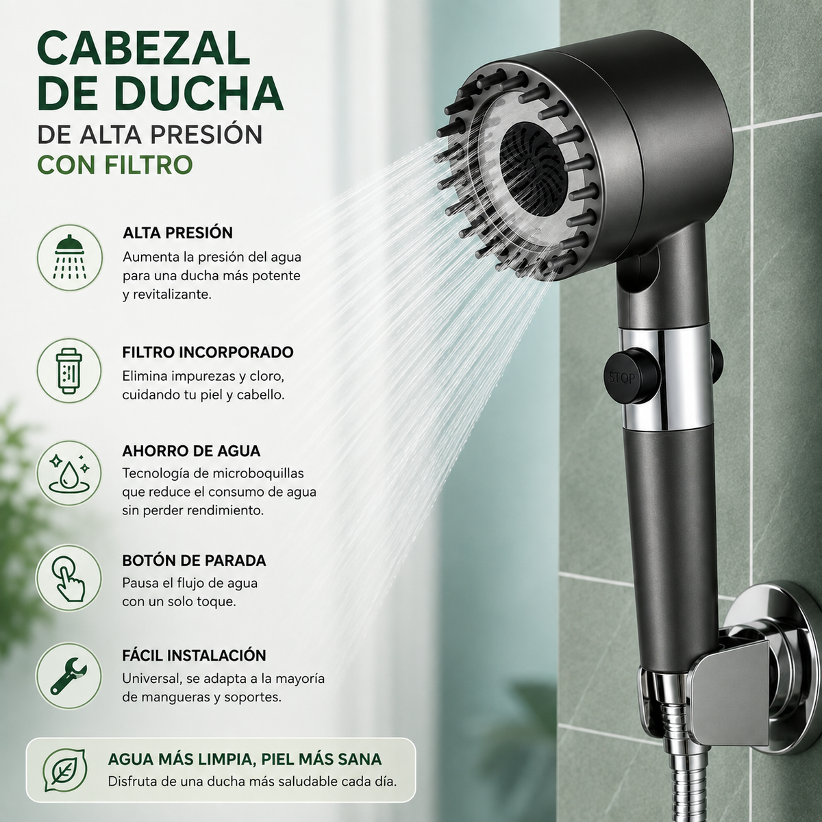 Cabezal de ducha de alta presión con filtro